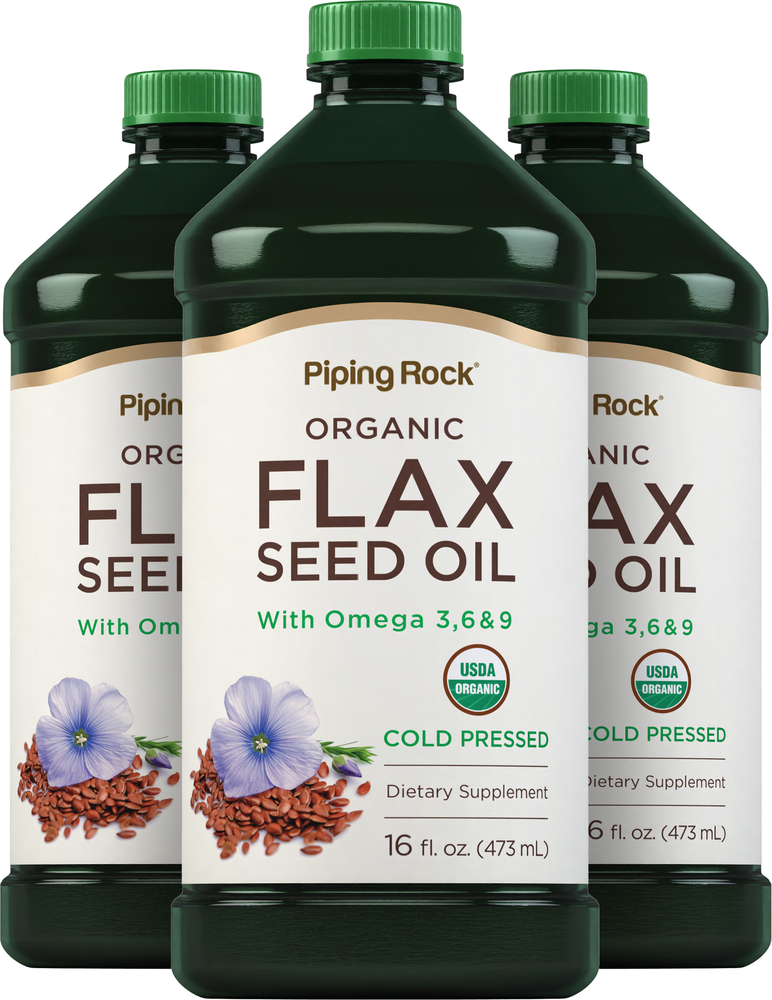 Organic Flaxseed Oil 3 Bottles x 16 fl oz (473 mL) | PipingRock Health ...