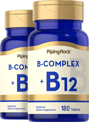 menigte Voorzichtig Kan worden berekend B Complex Plus Vitamin B-12 2 Bottles x 180 Tablets | PipingRock Health  Products