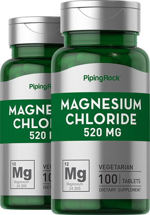 Magnesium Chloride 520 mg 2 x 100 Tablets | Reviews | PipingRock Health Products
