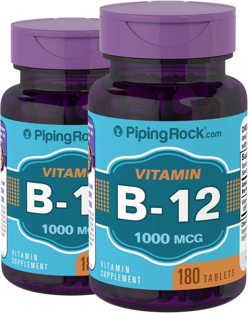 Vitamin B-12, 1000 Mcg, 180 Tablets, 2 Bottles | PipingRock Health Products