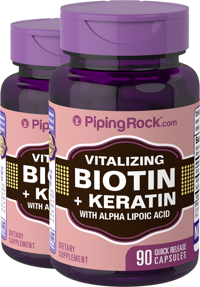 Biotin 5000 mcg plus Keratin Supplement 90 Capsules, 2 Bottles