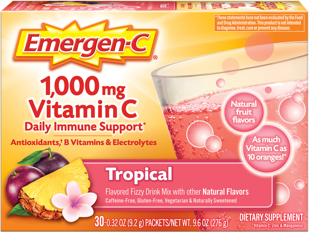 Emergen C Vitamin C Powder Drink Mix Tropical 1000 Mg 30 Packets Pipingrock Health Products Emergen C Vitamin C Powder Drink Mix Tropical 1000 Mg 30 Packets Pipingrock Health Products