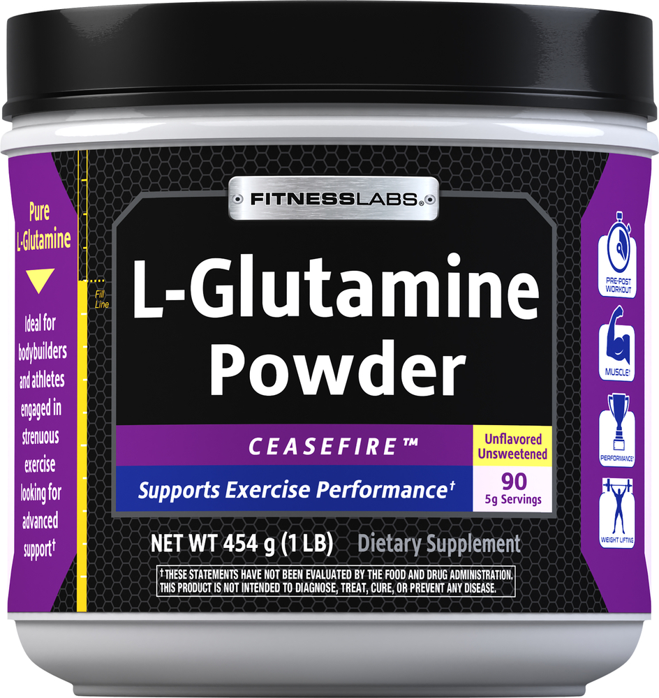 LGlutamine Powder , 5000 mg, 1 lb (454 g) Bottle Piping Rock Health