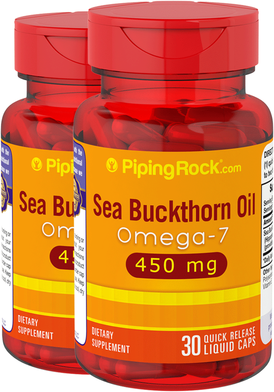 Omega 7 Sea Buckthorn Oil 450 mg 2 x 30 Liquid Capsules Piping Rock