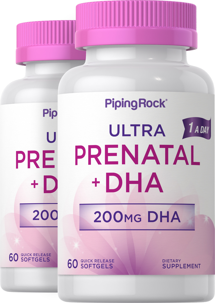 Prenatal Multivitamin with DHA, 60 Softgels, 2 Bottles PipingRock