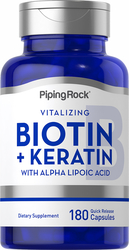 Complexo Biotin 5000 mcg (5 mg) Plus ALA & Queratina 180 Cápsulas de Rápida Absorção