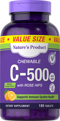 Chewable C-500 with Rose Hips (Natural Orange), 500 mg, 180 Tablets