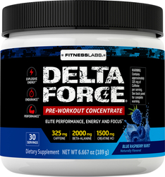 Concentrado em pó Delta Force pré-treino (sabor explosão de framboesa azul) 6.6 oz (189 g) Frasco