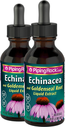 Piping Rock Echinacea & Goldenseal Liquid Extract Alcohol Free 2 Dropper Bottles x 2 fl oz (59 mL)