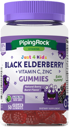 Black Elderberry + Vitamin C Kanak-kanak, Jeli Getah Zink (Perisa Berry Burst Asli) 50 Gummy Vegan