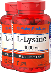 L-Lysine 1000 mg (Free Form) 2 Bottles x 100 Coated Caplets