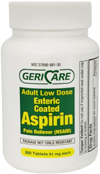 Aspirina de dose baixa 81 mg Comprimentos entéricos revestidos 300 Comprimidos