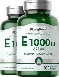 100% Natural Vitamin E-1000 IU   2 Bottles x 100 Softgels