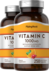 Vitamin C 1000 mg w/ Bioflavonoids & Rose Hips 2 Bottles x 250 Capsules